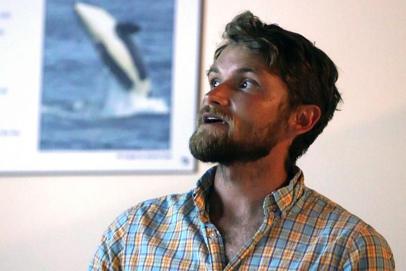 Dr. Michael Weiss of the Center for Whale Research gives a presentation about the region's southern resident killer whale population to visitors at The Whale Museum in the town of Friday Harbor, Wash., July 6.