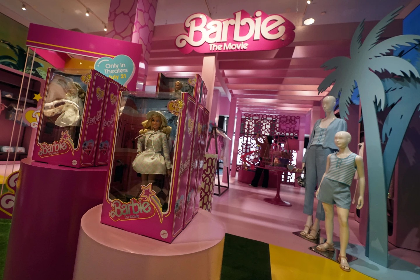 Barbie-themed merchandise is displayed in a special section of Bloomingdale's in New York on Thursday.