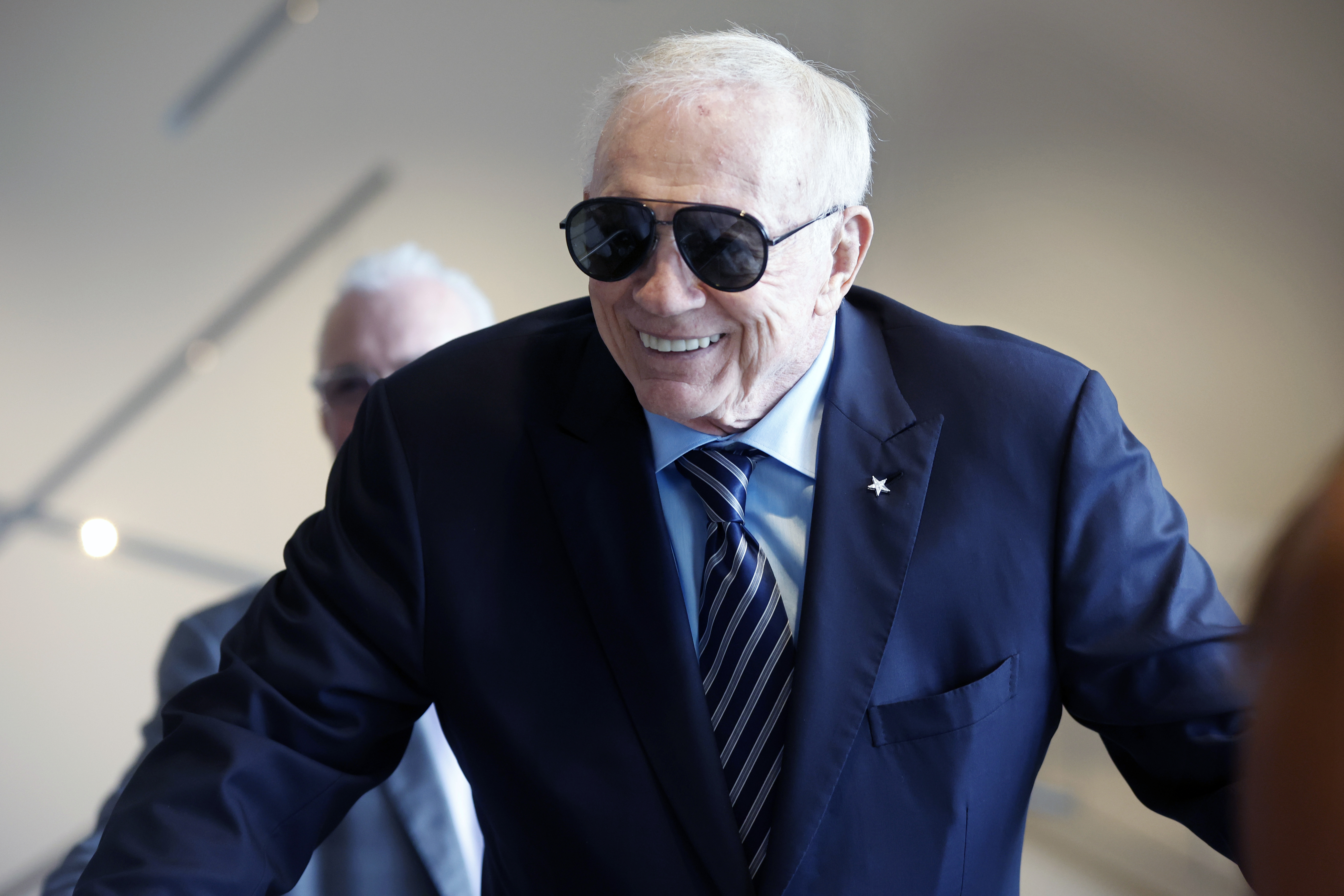 Dallas Cowboys NFL football team owner Jerry Jones arrives for a special meeting to vote on approval of the sale of the Washington Commanders in Bloomington Minn., Thursday, July 20, 2023.