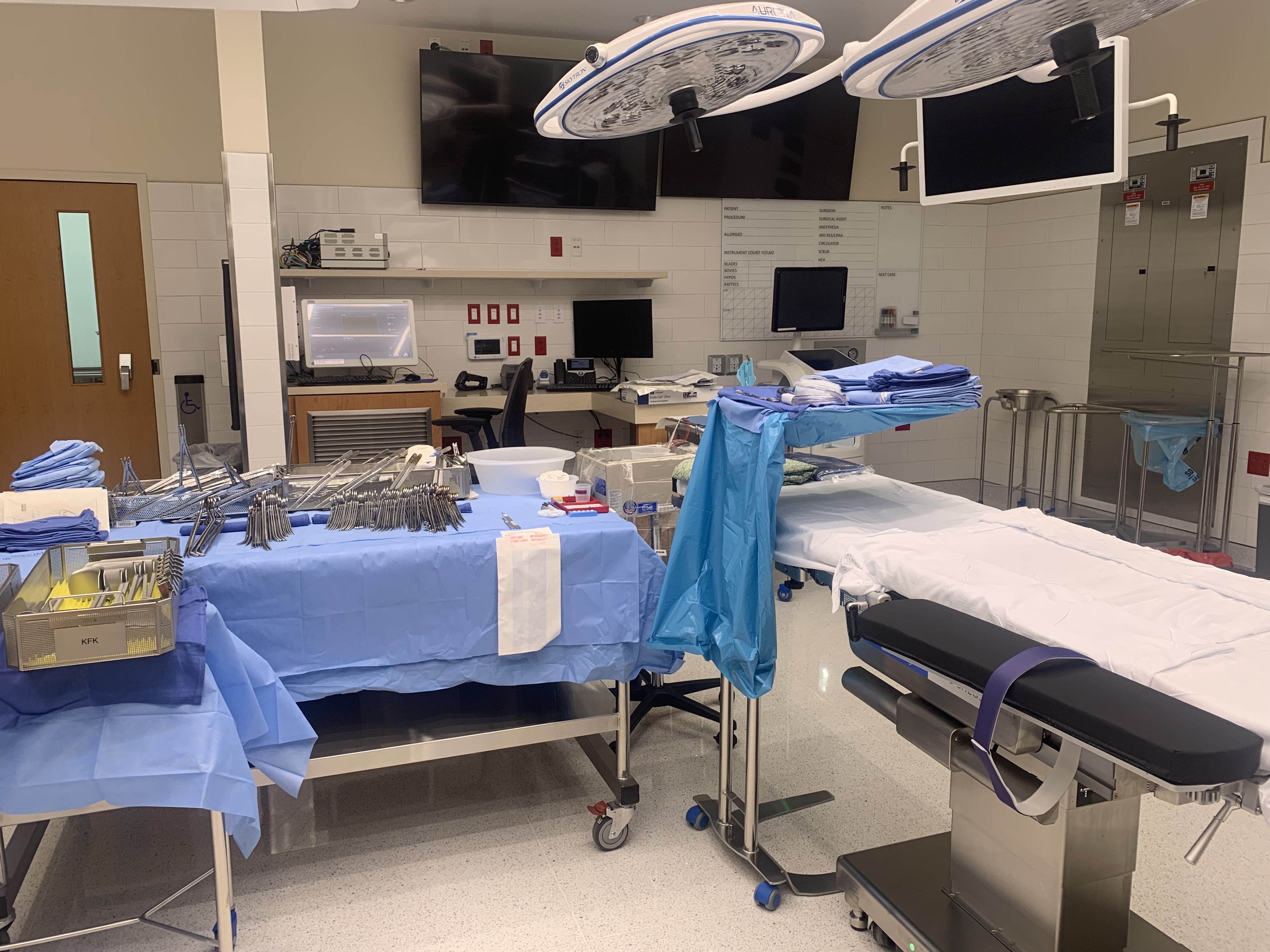 A demonstration bed is set up in a new operating room on Wednesday. The operating rooms in the Kathryn F. Kirk Center, an expansion of the Huntsman Cancer Institute, are preparing to open.