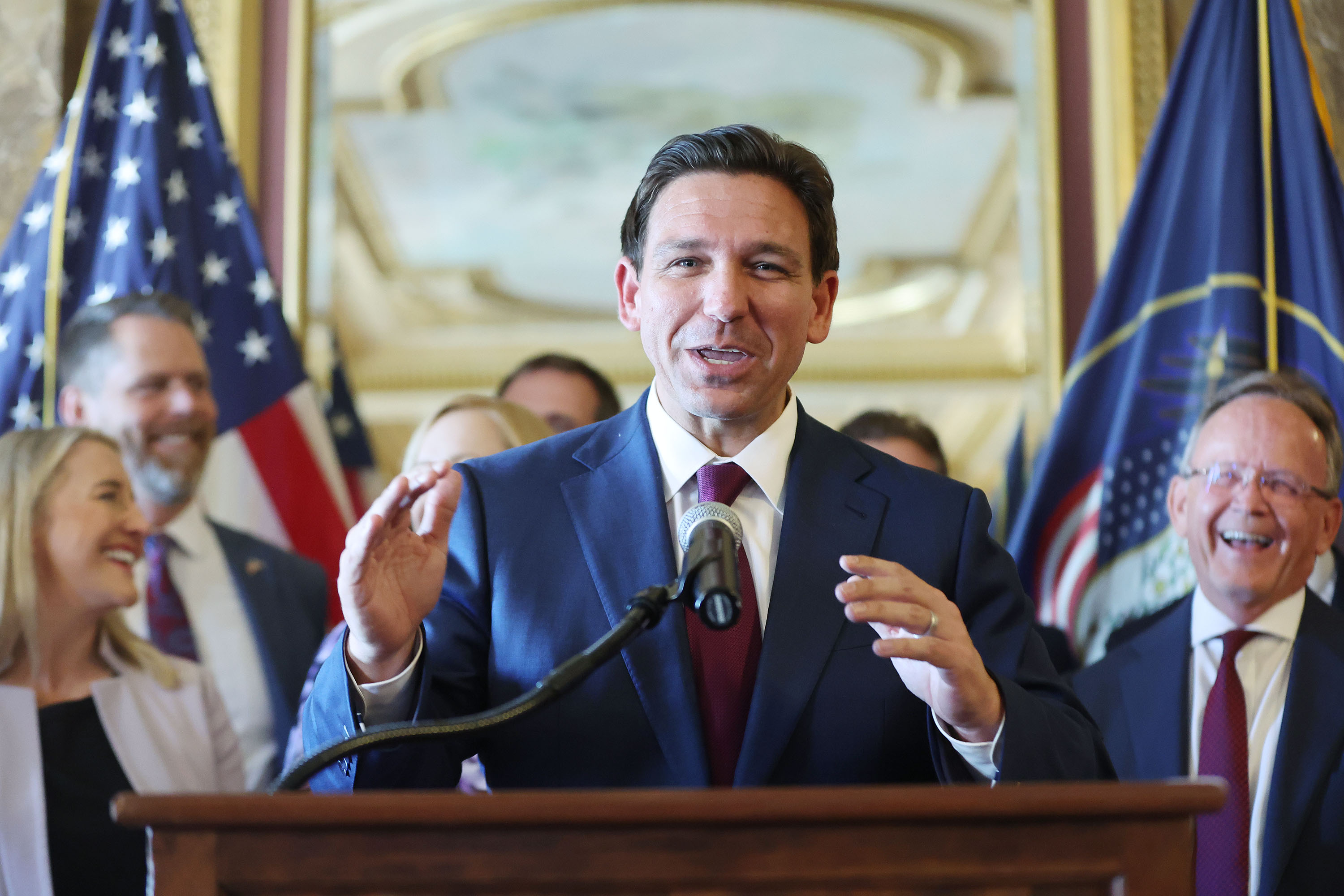 Florida governor and presidential candidate Ron DeSantis speaks during a press conference at the Capitol in Salt Lake City on Friday.