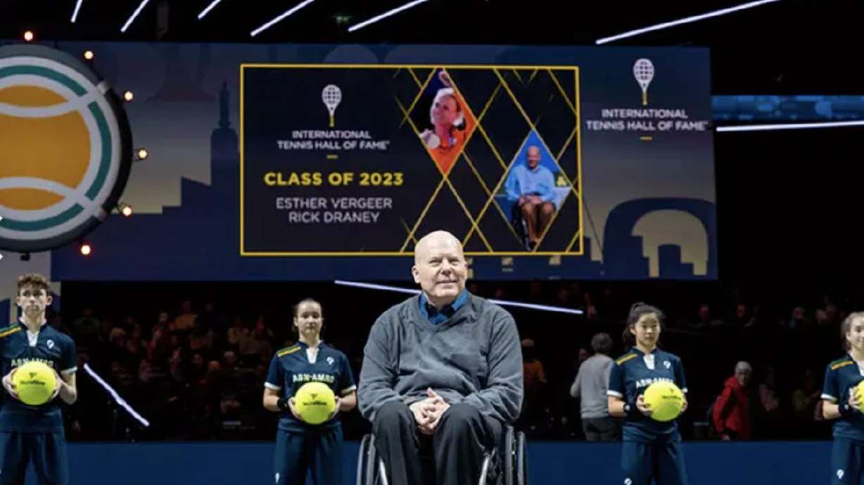 Rick Draney sits as he's elected to the International Tennis Hall of Fame. He will be officially inducted Saturday in Newport, Rhode Island.