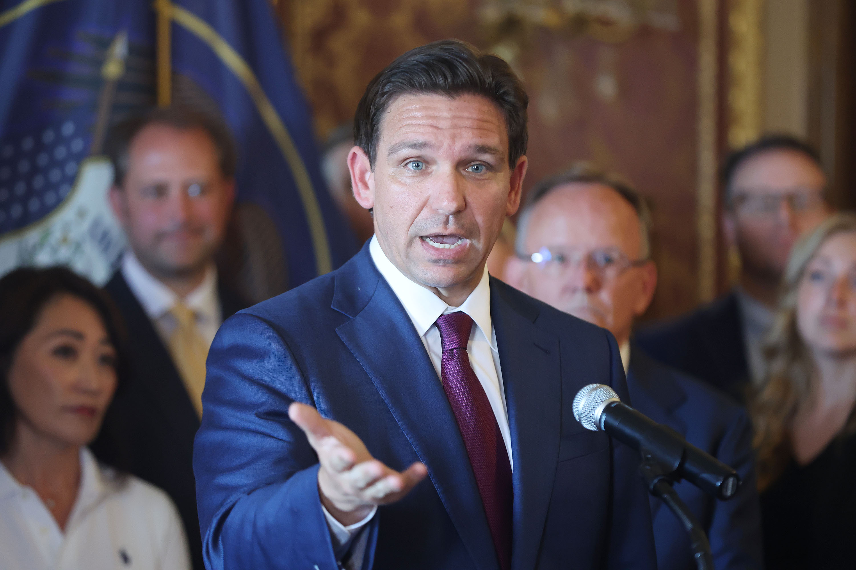 Florida governor and presidential candidate Ron DeSantis speaks during a press conference at the Capitol in Salt Lake City on Friday.