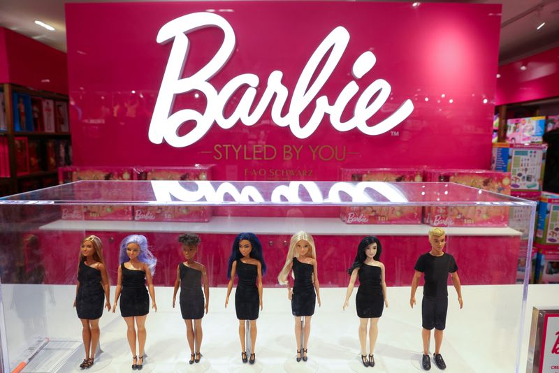 Barbie dolls, a brand owned by Mattel, are seen at the FAO Schwarz toy store in Manhattan, New York City, Nov. 24, 2021.
