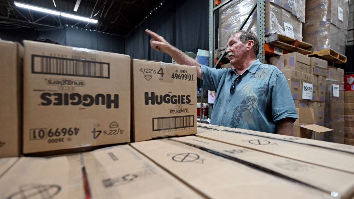 Vic Velivis, founder and executive director of the Utah Diaper Bank, working at the Utah Diaper Bank in Murray, July 21, 2023. The Utah Food Bank announced Friday that it will acquire the Utah Diaper Bank and create a new UFB Diaper Program.
