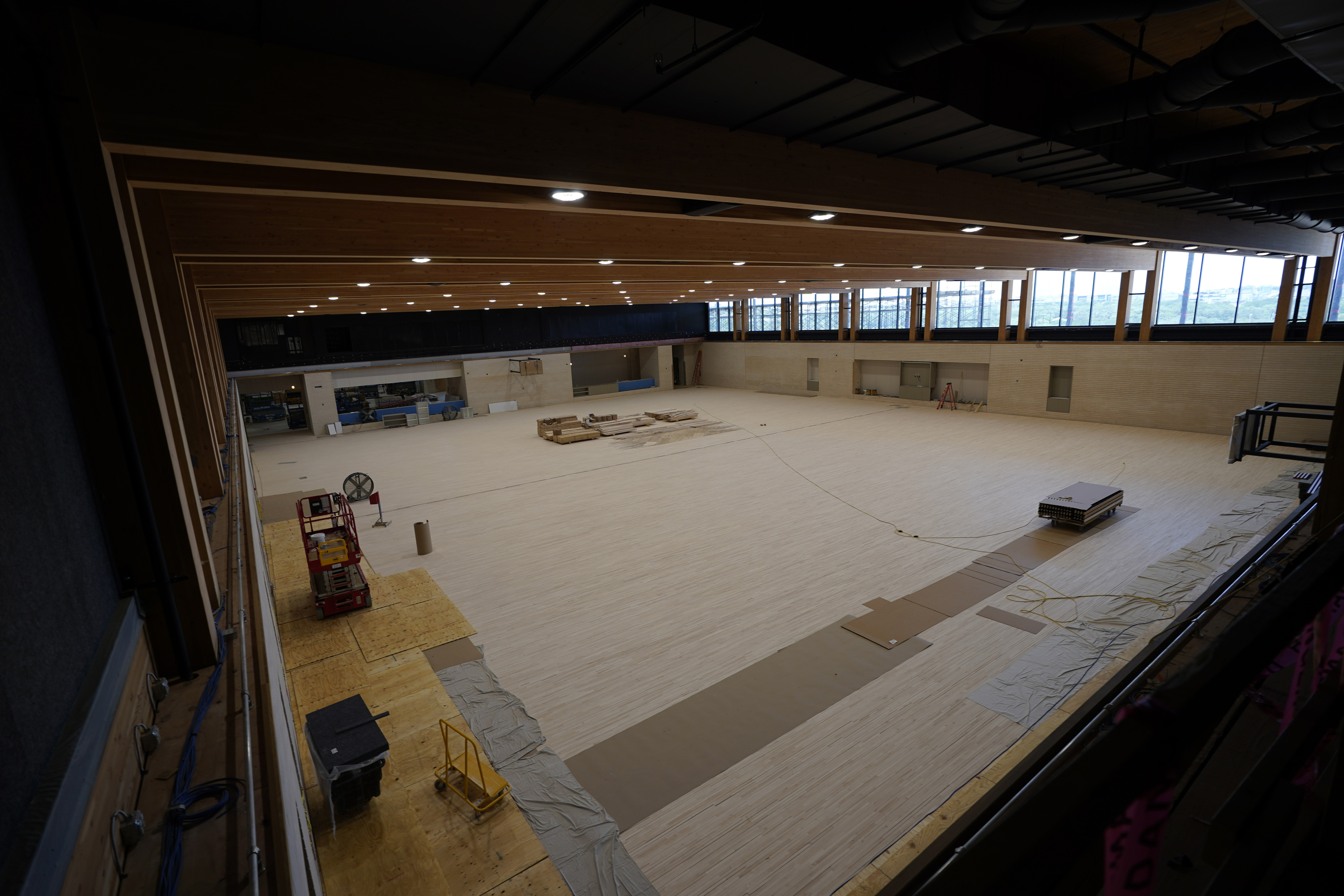 Work continues on the San Antonio Spurs' soon-to-be-ready NBA basketball practice facility, Sunday, June 25, 2023, in San Antonio. Large windows over the practice court will be included for viewing. 