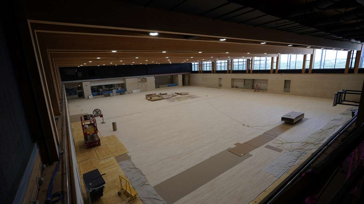 Work continues on the San Antonio Spurs' soon-to-be-ready NBA basketball practice facility, Sunday, June 25, 2023, in San Antonio. Large windows over the practice court will be included for viewing.