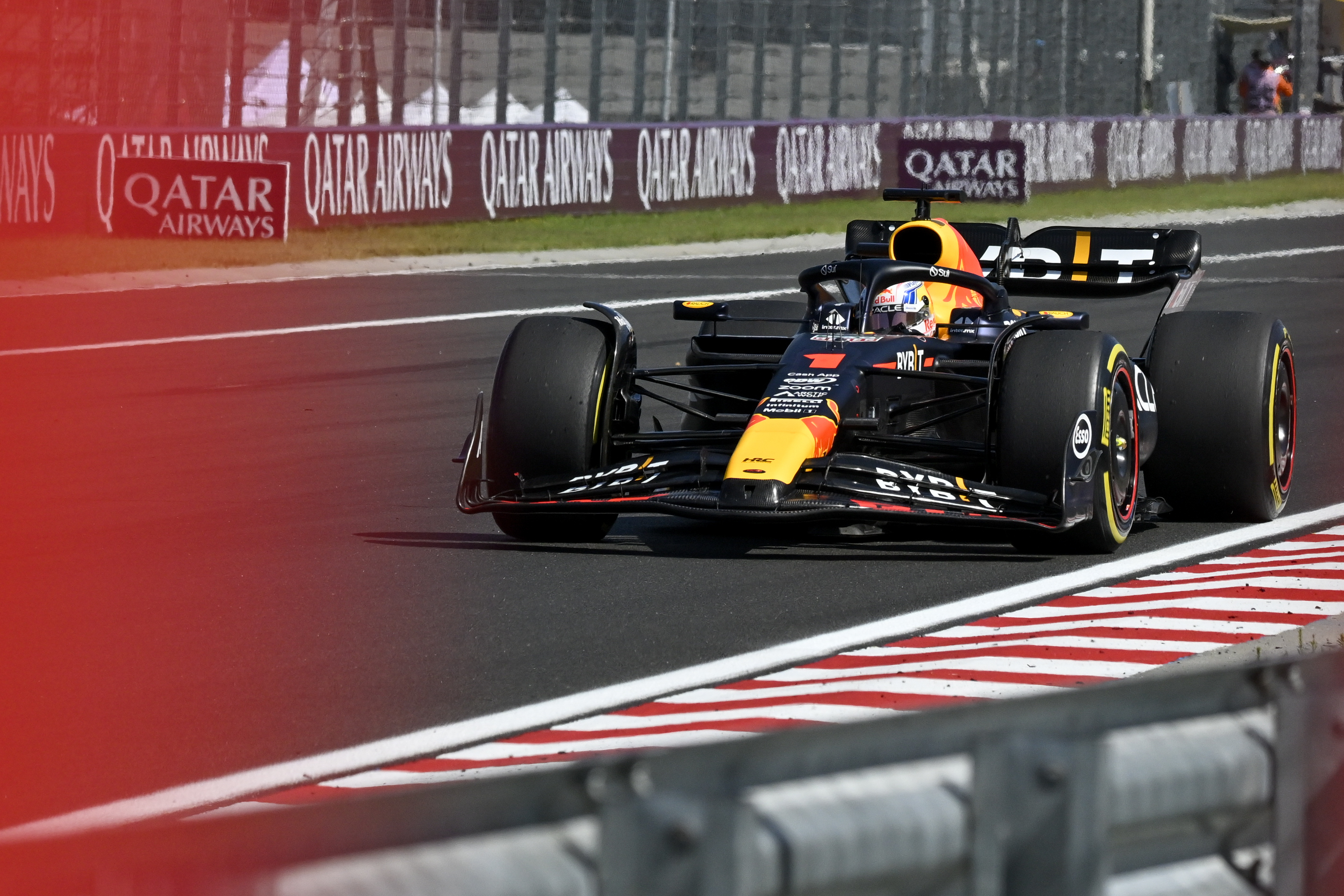 Dutch Formula One driver Max Verstappen of Red Bull Racing steers his car during the Formula One Hungarian Grand Prix auto race, at the Hungaroring racetrack in Mogyorod, near Budapest, Hungary, Sunday, July 23, 2023. 