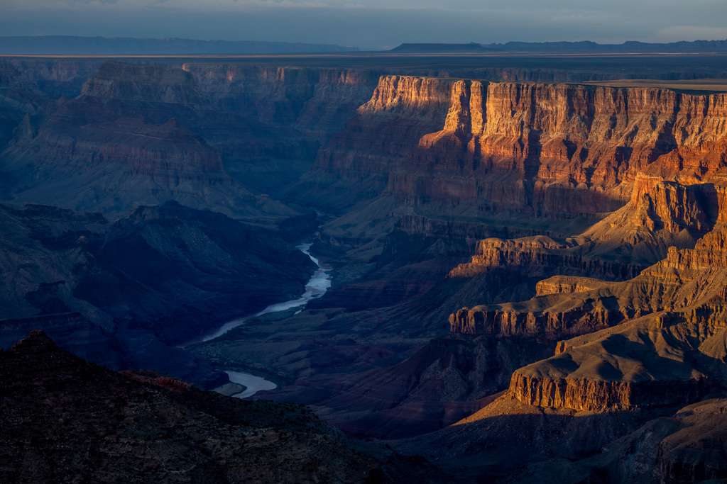 The Colorado River is visible flowing through the Grand Canyon as seen from the south rim in Grand Canyon National Park in Arizona on Oct. 10, 2022.
