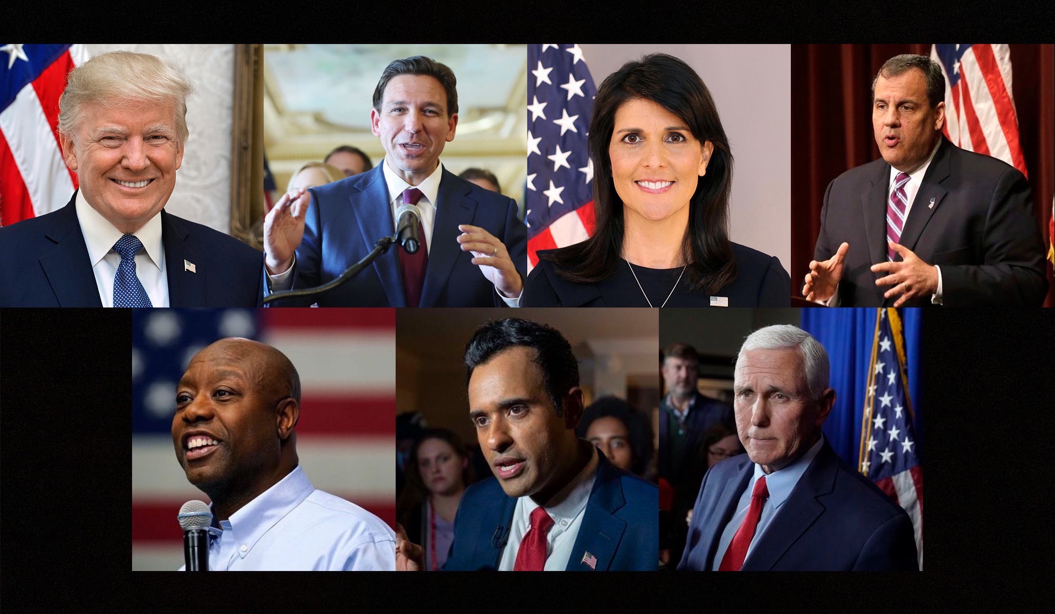 Donald Trump, Florida Gov. Ron DeSantis, former South Carolina Gov. Nikki Haley, New Jersey Gov. Chris Christie, tech entrepreneur Vivek Ramaswamy, South Carolina Sen. Tim Scott and former Vice President Mike Pence being considered for the first Republican debate.
