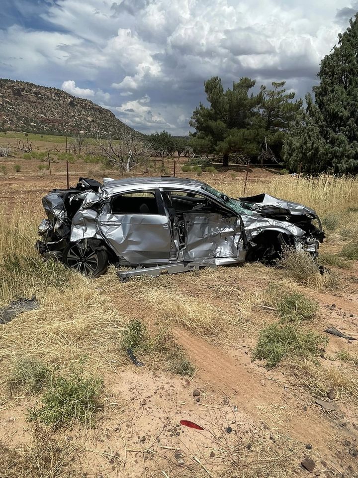 Four people were hospitalized after a crash involving two vehicles and a semi truck occurred along state Route 59 southeast of Hurricane near Apple Valley on Monday.