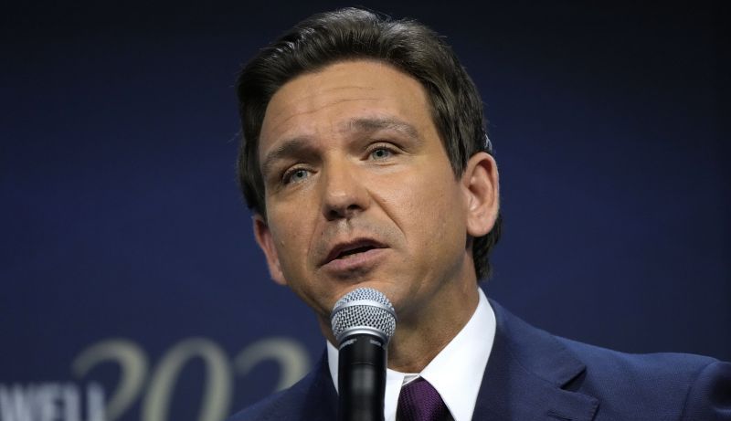 Republican presidential candidate Florida Gov. Ron DeSantis speaks in Des Moines, Iowa. DeSantis was in a car accident Tuesday in Tennessee but wasn’t injured.