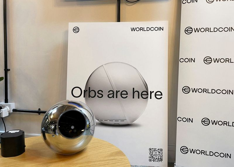 Worldcoin's iris-scanning device in Shoreditch, East London, Britain Monday. People around the world are getting their eyeballs scanned in exchange for a digital identification.
