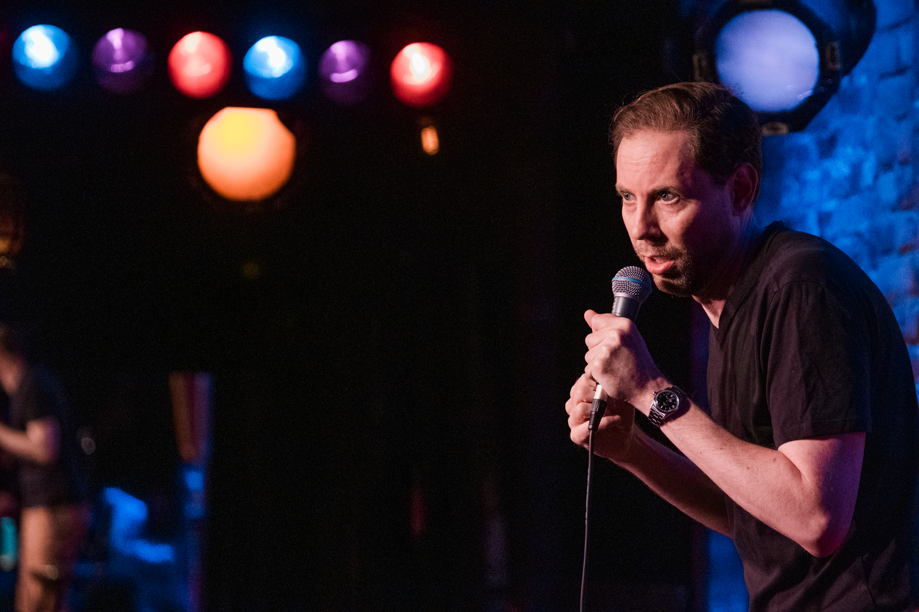 Comedian Ryan Hamilton performs at the Village Underground in Manhattan, New York, on June 16.