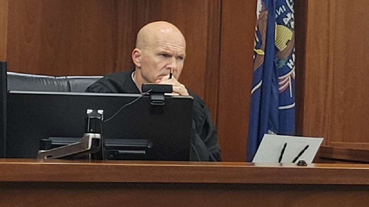 Judge Keith Barnes listens to arguments in a resident lawsuit against the city of Ivins and a developer at the 5th Judicial District Courthouse, St. George, Utah, on Tuesday.