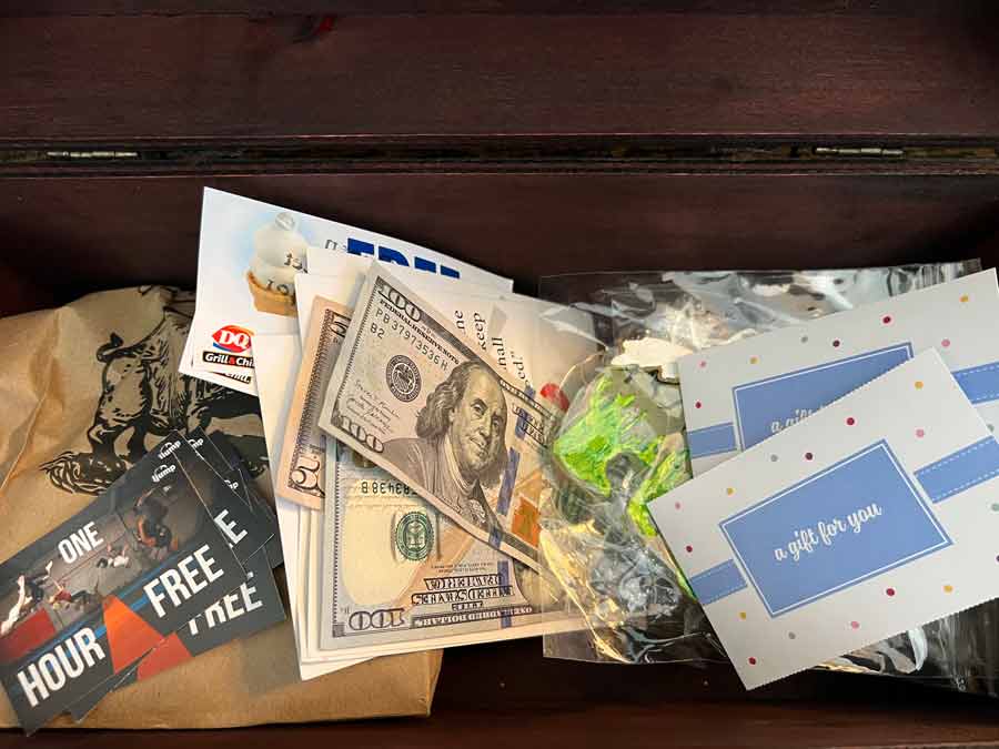 Some of the prizes inside the treasure chest include a certificate for $5,000, three one-hour passes to iJump, free ice cream at Dairy Queen and gift certificates to other businesses.