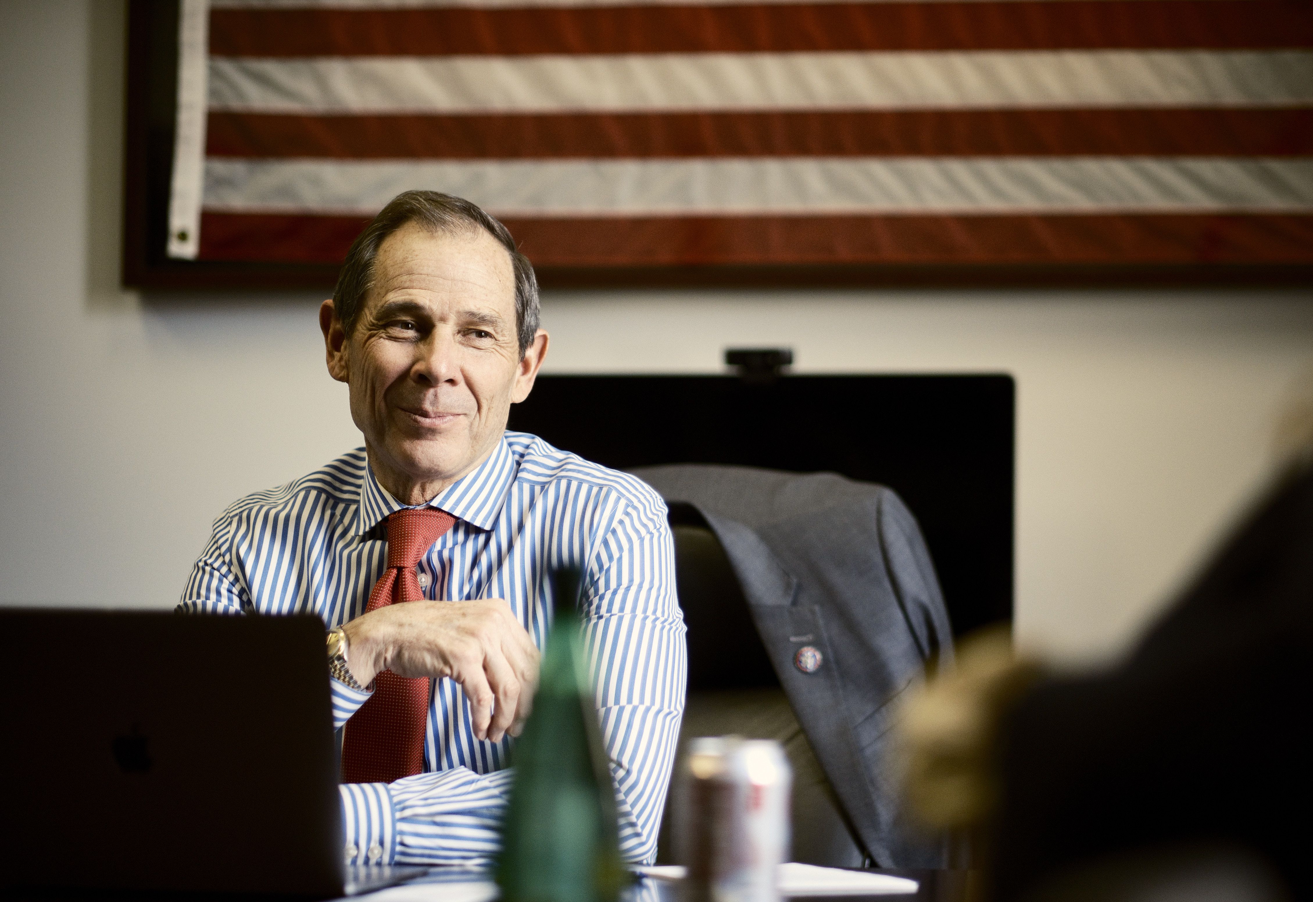 Rep. John Curtis, R-Utah, sits in a meeting with directors of the Conservative Climate Caucus on Capitol Hill in Washington, on March 28. Curtis said there's growing agreement about the need to develop energy sources that are affordable and clean.