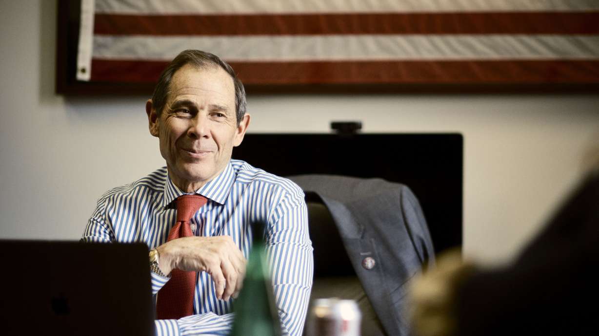 Rep. John Curtis, R-Utah, sits in a meeting with directors of the Conservative Climate Caucus on Capitol Hill in Washington, on March 28. Curtis said there's growing agreement about the need to develop energy sources that are affordable and clean.