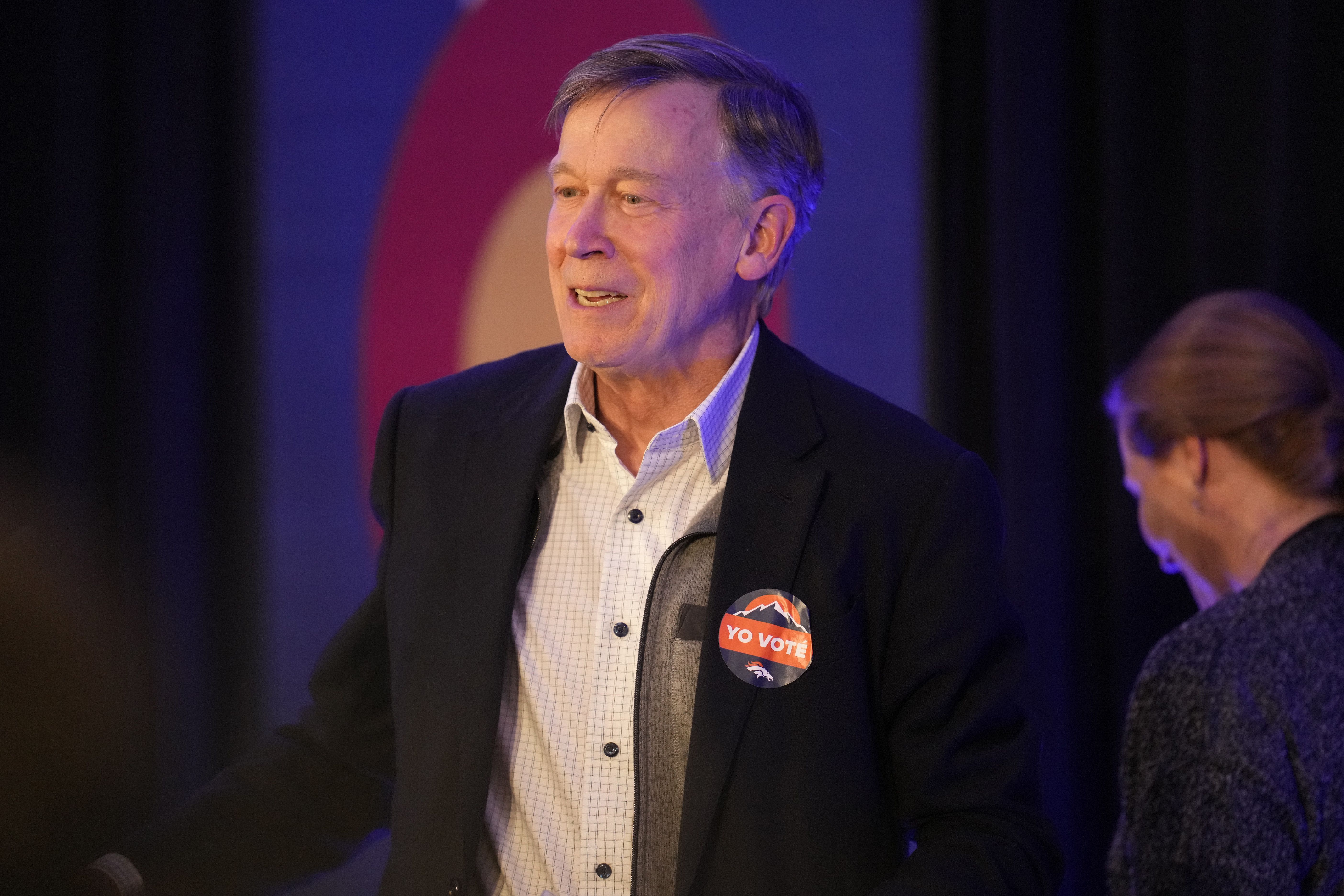 Incumbent U.S. Sen. John Hickenlooper, D-Colo., speaks during an election watch party Nov. 8, 2022, in downtown Denver.
