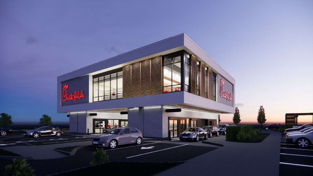 A rendering showing Chick-fil-A's new elevated drive-thru design.