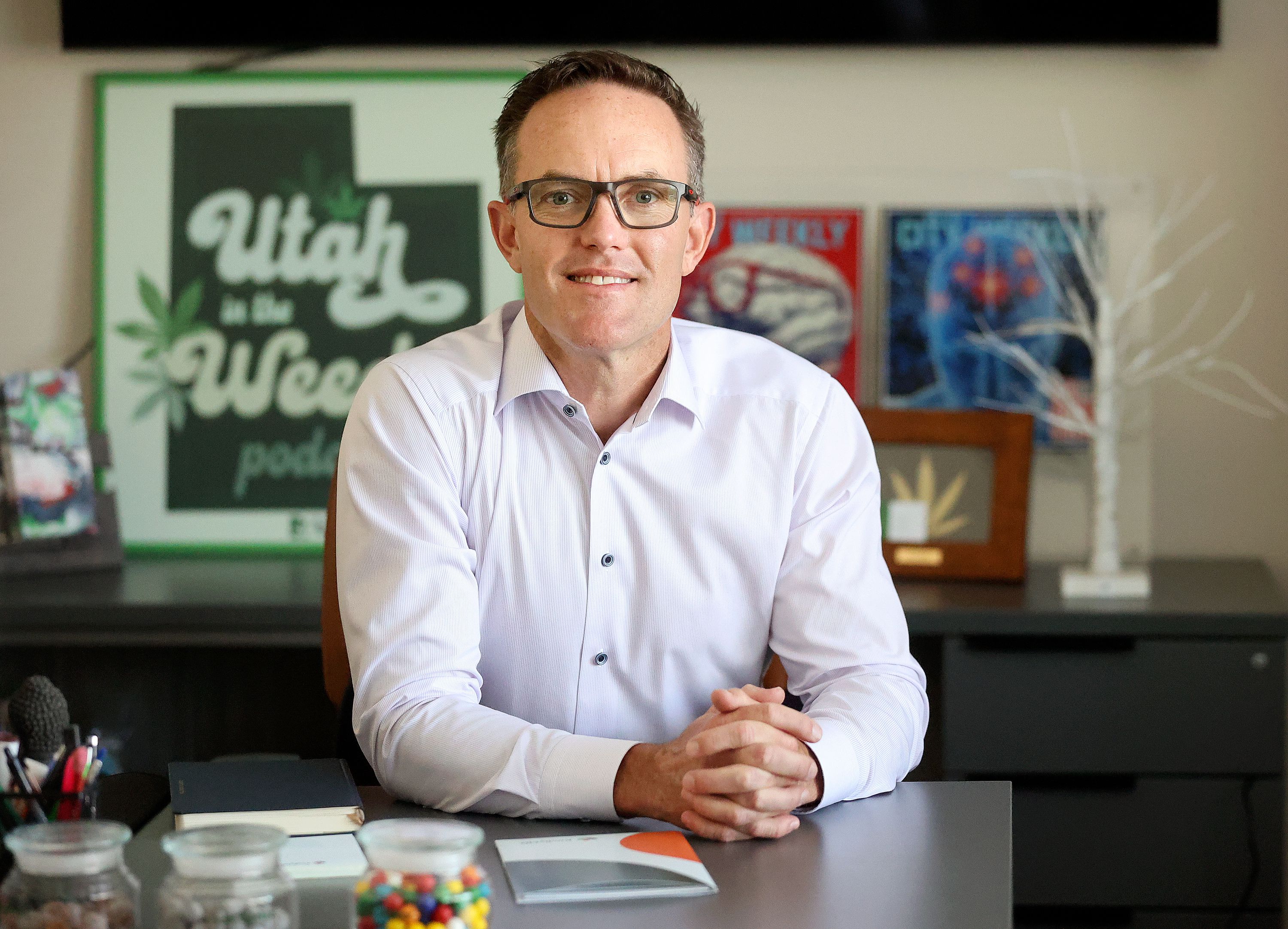 KindlyMD founder and CEO Tim Pickett, a physician assistant, poses for a portrait in his office at KindlyMD in Murray on July 25.