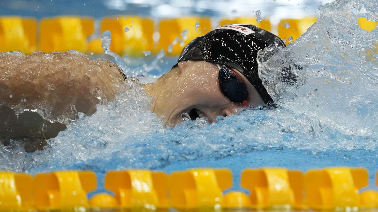 Katie Ledecky of the U.S. competes during the women's 800m freestyle final at the World Swimming Championships in Fukuoka, Japan, Saturday, July 29, 2023.