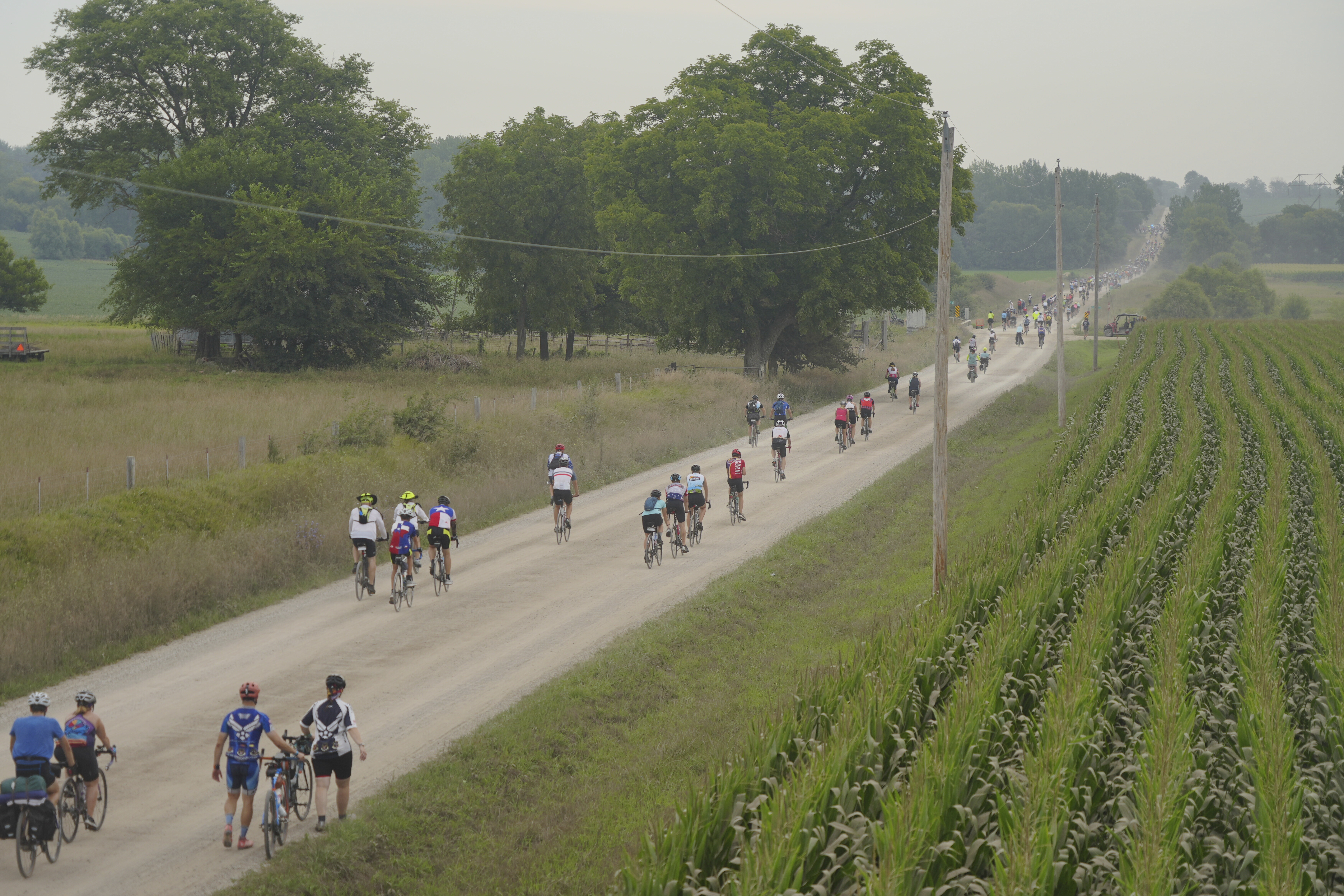 Riders take a gravel detour outside Colfax, Iowa, as RAGBRAI 50 heads to Tama-Toledo on Thursday, July 27, 2023. 