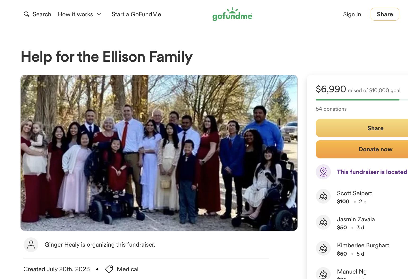 A campaign has been set up to help the Ellison family, of Cedar City, after their father suffered complications following a work injury.