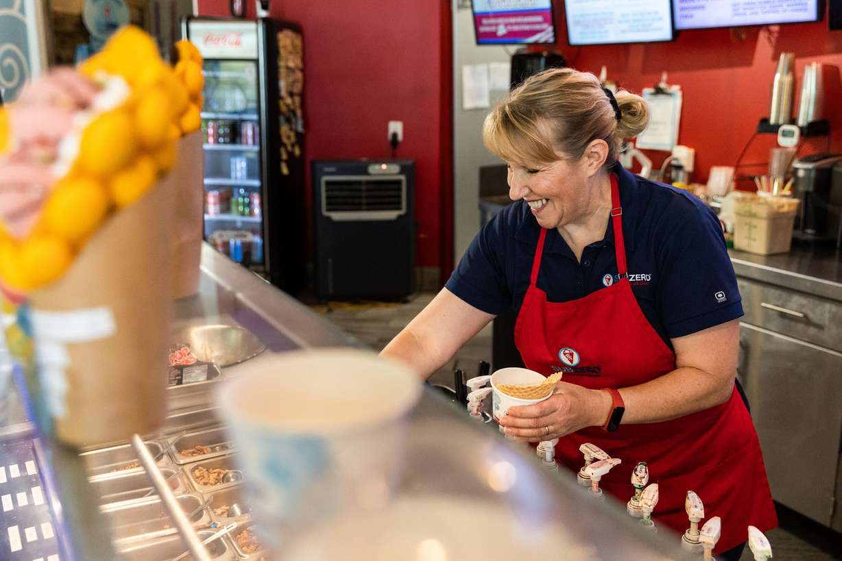 Naomi Hancock makes ice cream at Sub Zero in Provo on July 10. Each ice cream serving is hand-prepared using the liquid nitrogen freezing process.
