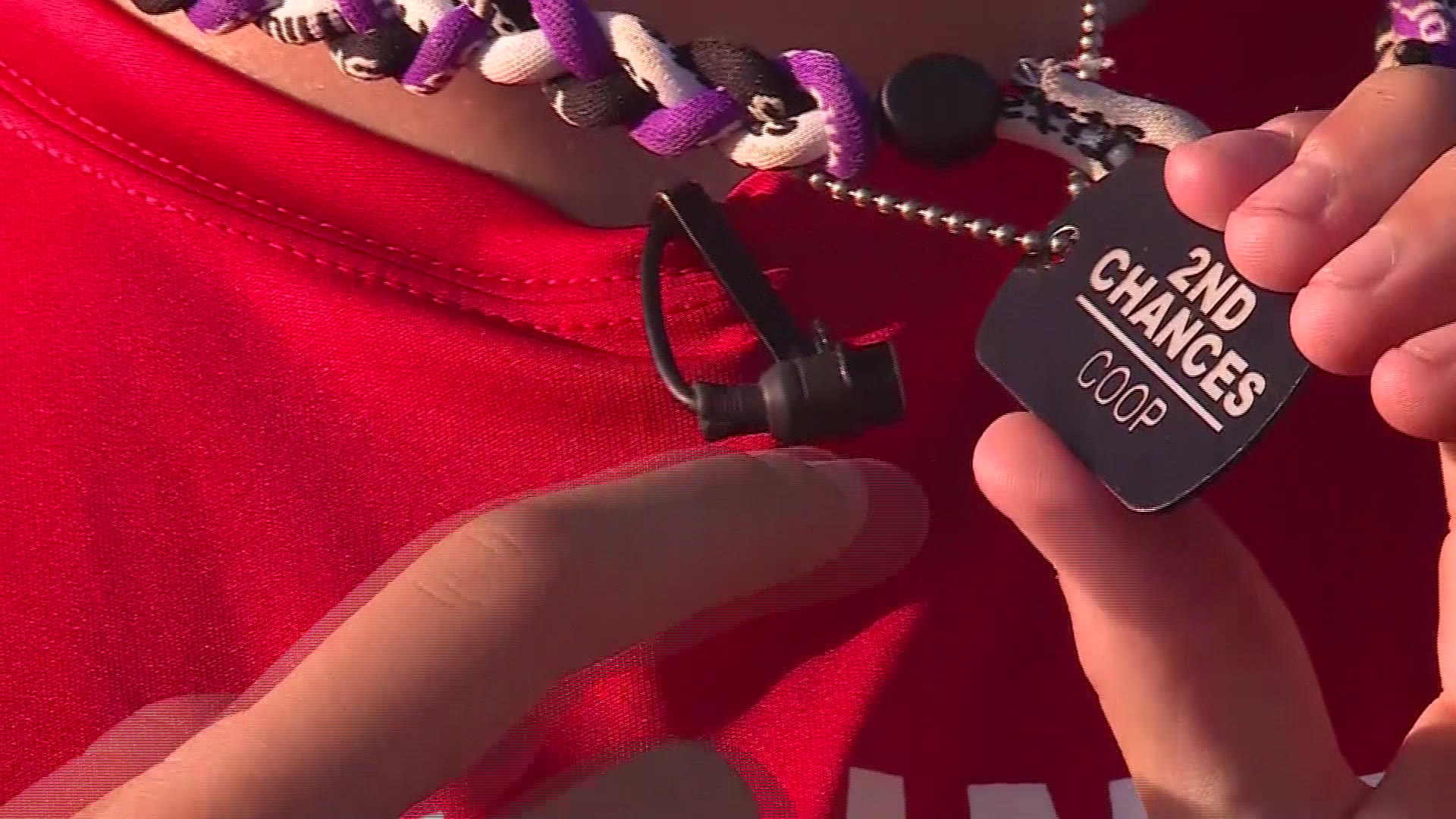 A dog tag with “2nd Chances Coop” being worn by a Snow Canyon Little League player. The team is headed to Regionals with one goal: win it all there so they get another chance at the World Series Championship in Pennsylvania. Last year, teammate Easton Oliverson was seriously injured when he fell out of a bunk bed in the dorms.