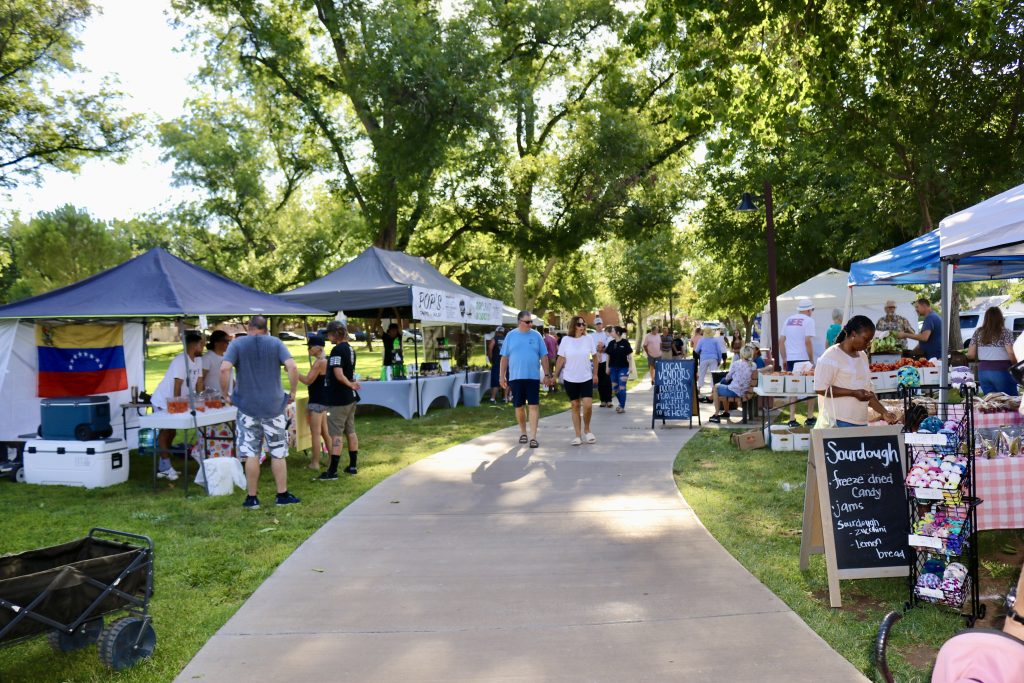 Attendees at the farmers market in St. George Saturday. After one year at its new location, the market is throwing an epic celebration this weekend.