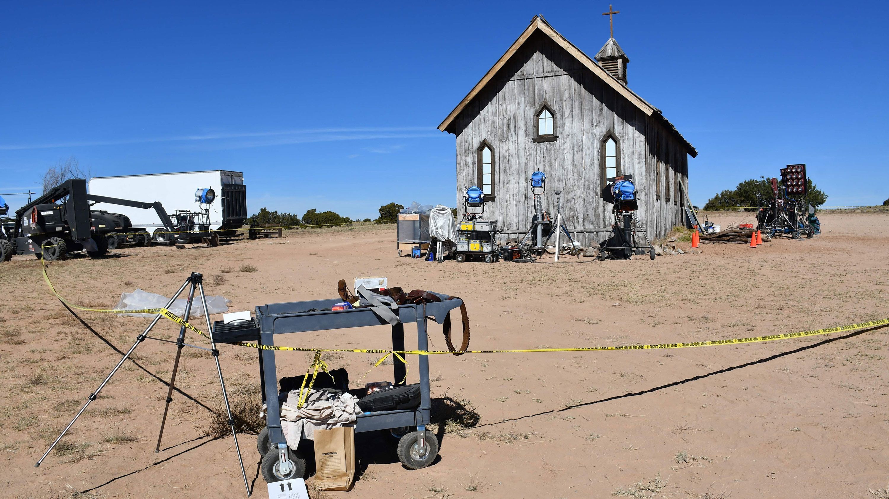 The 'Rust' movie set is pictured here in New Mexico in 2022. A motion to dismiss the involuntary manslaughter case against armorer Hannah Gutierrez Reed over the fatal 2021 shooting of cinematographer Halyna Hutchins on the "Rust" movie set was denied by a New Mexico judge on Tuesday.