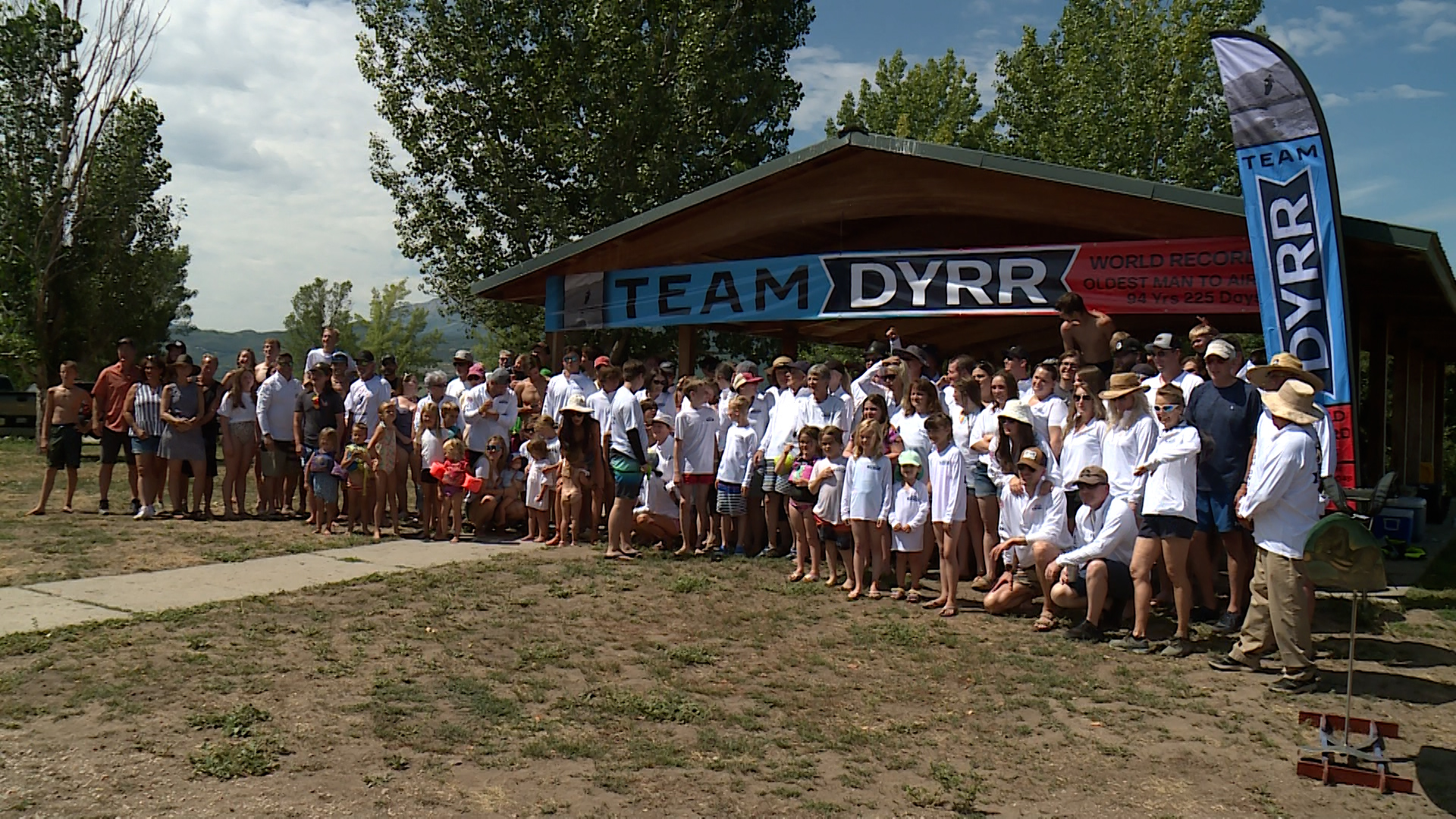 Ejnar Dyrr has a lot of family and friends that showed up Tuesday for his world record attempt. Once it's all made official, he'll hold the title of the oldest air-chair rider.
