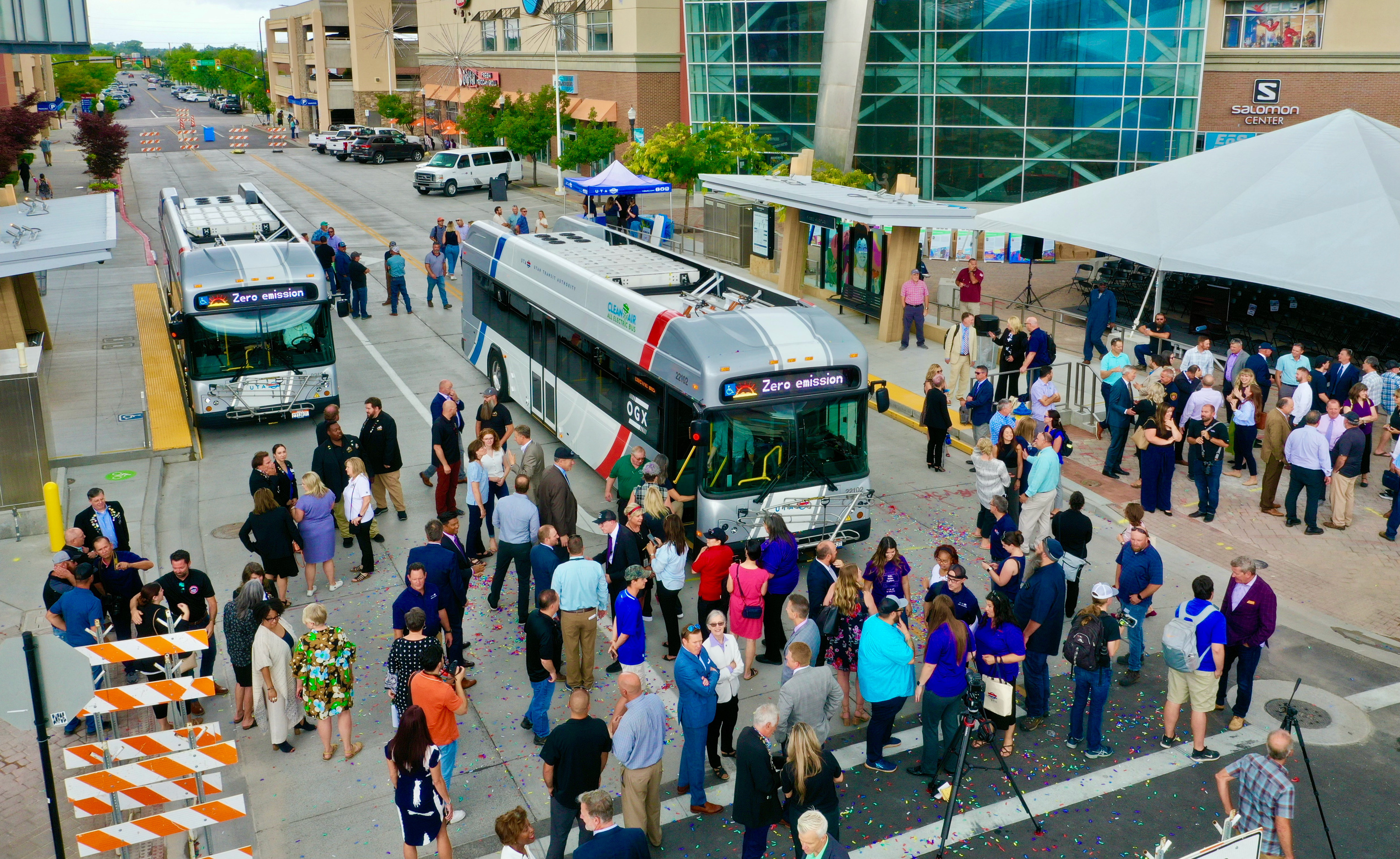 Attendees gather during a ribbon-cutting for the new Ogden Express in Ogden on Wednesday. The ribbon-cutting for OGX marks the end of more than 20 years of planning and two years of construction in downtown Ogden.