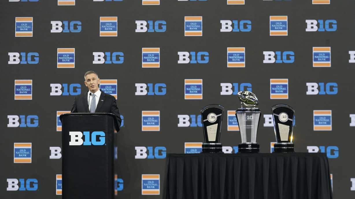 Big Ten Conference Commissioner Tony Petitti speaks during an NCAA college football news conference at the Big Ten Conference media days at Lucas Oil Stadium, Wednesday, July 26, 2023, in Indianapolis.