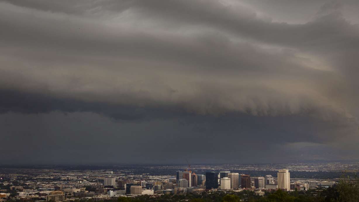 A storm front moves into Salt Lake City Wednesday. Wednesday's rainfall totals in Utah were good enough to make up for a summer that has been, to this point, extremely dry.