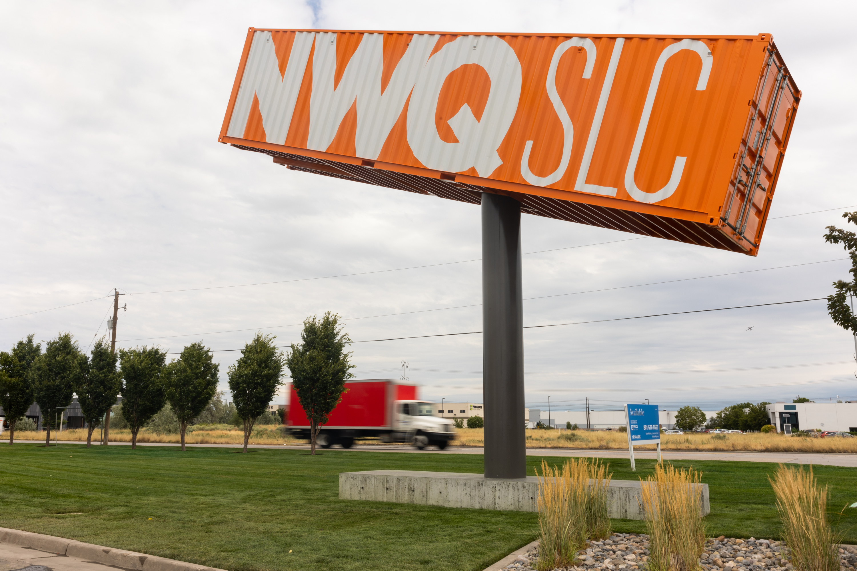 Salt Lake City’s newest public art piece, “Trade Balance,” stands in the Northwest Quadrant of Salt Lake City on Thursday. The piece completes Utah’s largest above-ground art installation and is a nod to the Northwest Quadrant’s commerce, logistics, manufacturing and distribution industries.