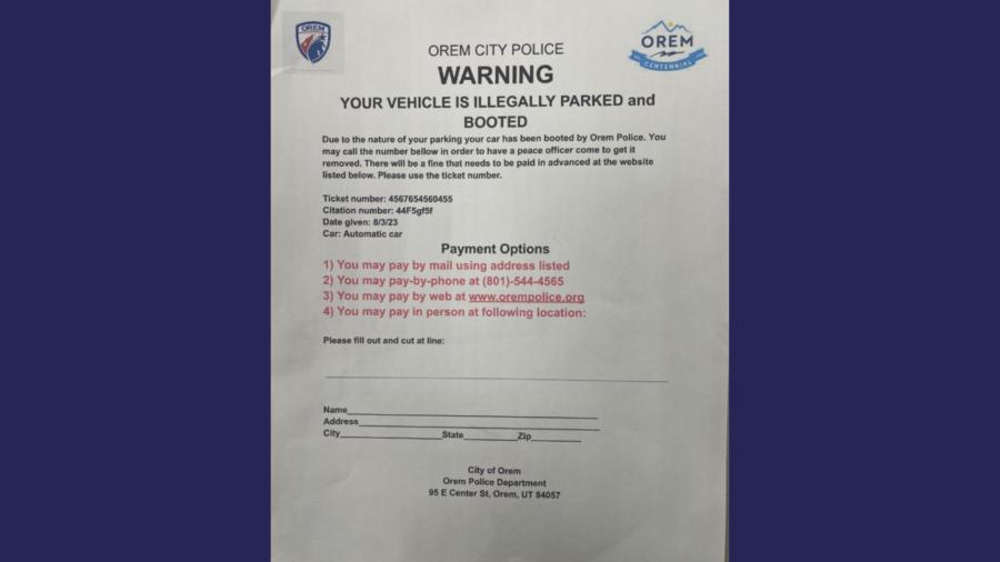Orem police say scammers are leaving this fake parking citation on cars in the city. 
