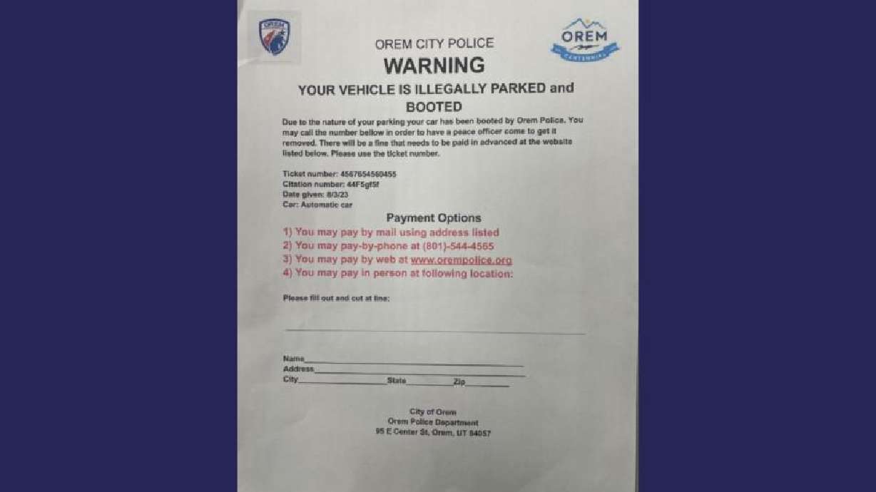 Orem police say scammers are leaving this fake parking citation on cars in the city.