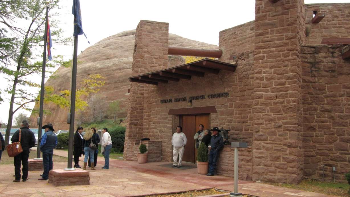 People gather at the Navajo Nation Council chambers in Window Rock, Arizona, on Oct. 21, 2010. New legislation could reverse a 2005 law that outlawed same-sex marriages in the largest Native American reservation.