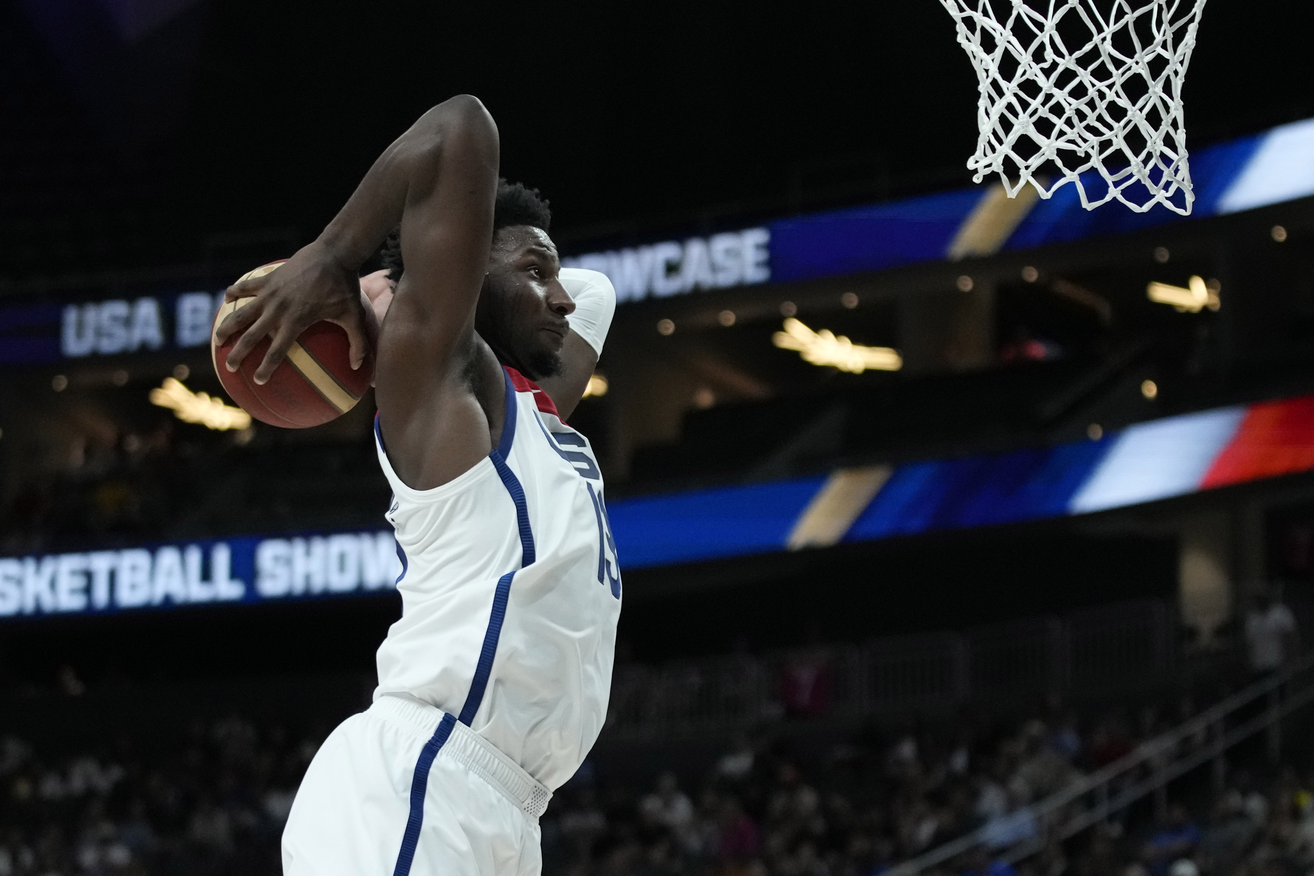 United States' Jaren Jackson Jr. dunks against Puerto Rico during the first half of an exhibition basketball game Monday, Aug. 7, 2023, in Las Vegas. 