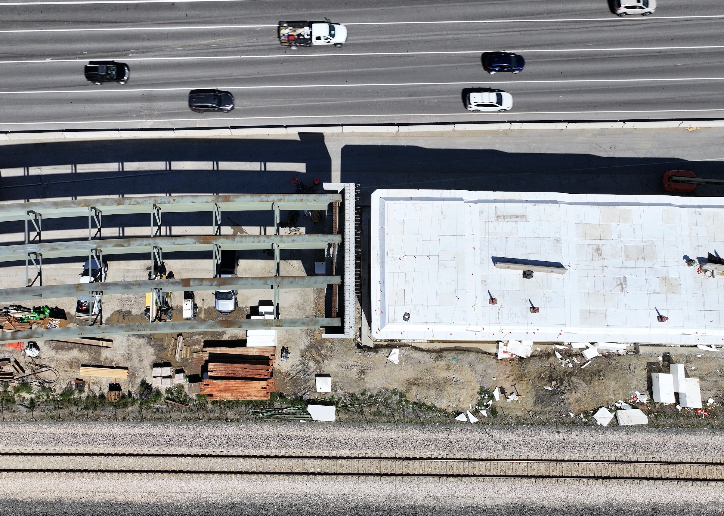 West Davis Highway bridge construction in Farmington. Utah Department of Transportation officials say thousands of plastic foam blocks were stacked up to help form the base of a new I-15 on-ramp in the area.