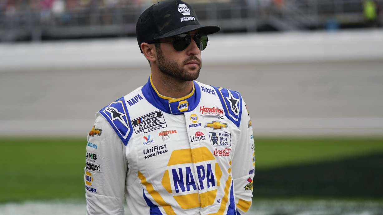Chase Elliott looks on before a NASCAR Cup Series auto race at Michigan International Speedway in Brooklyn, Mich., Sunday, Aug. 6, 2023.