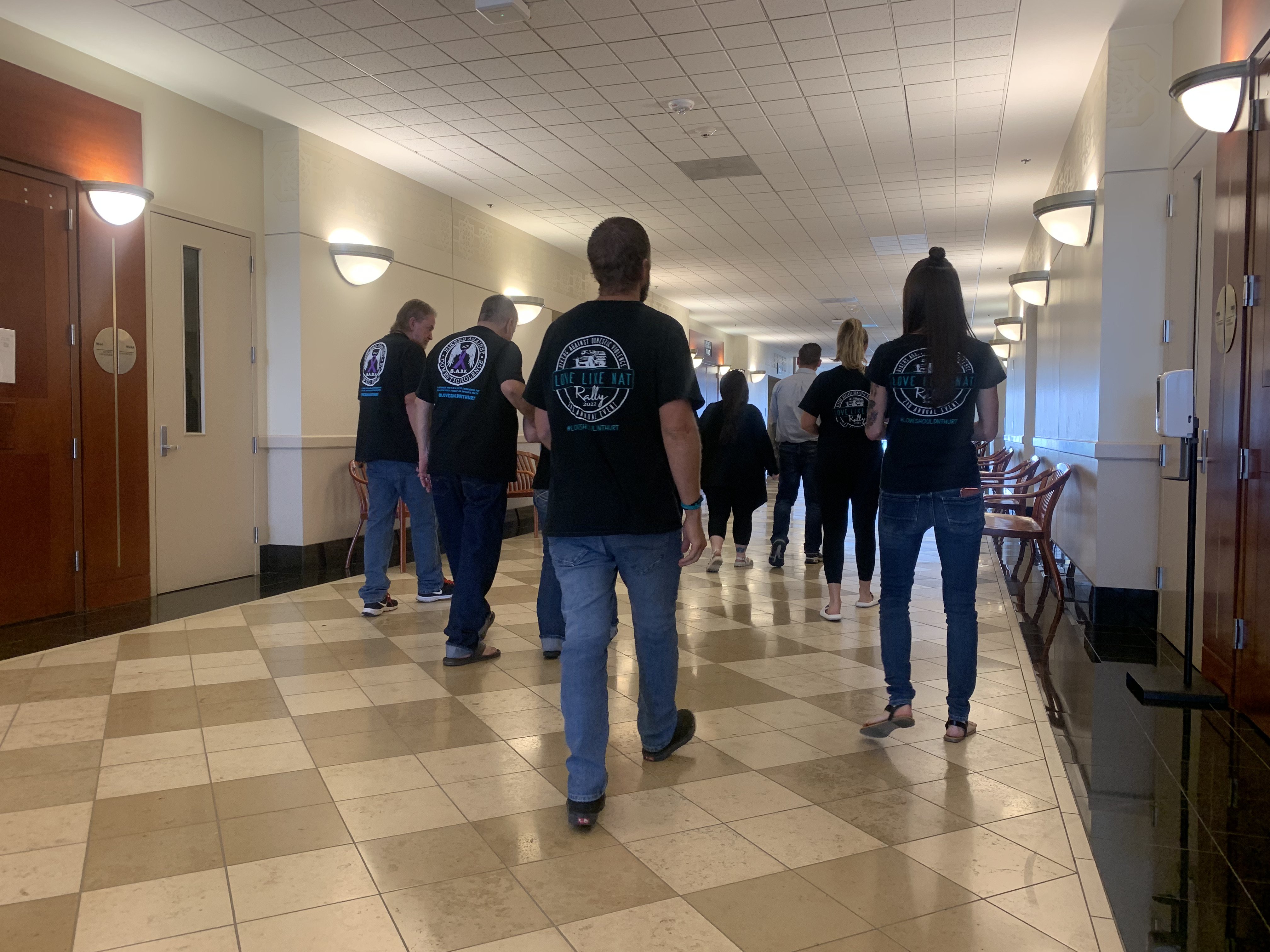 Family and friends of Natalie Thurber walk away from the courtroom where her boyfriend was sentenced to at least 35 years in prison on Tuesday. Michael Nance pleaded guilty to aggravated murder. 