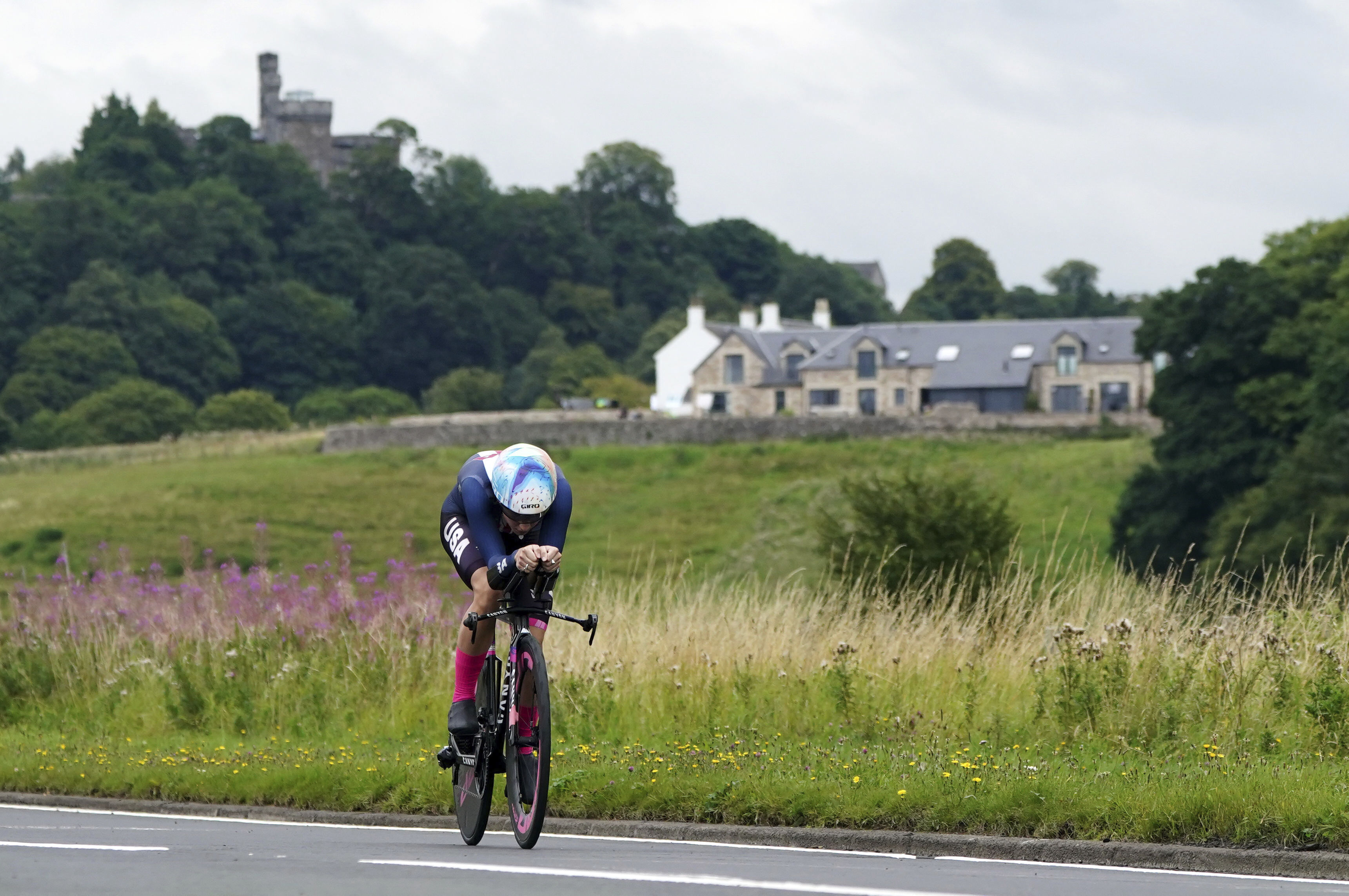 United States' Chloe Dygert competes in the Women's Elite Individual Time Trial on day eight of the 2023 UCI Cycling World Championships in Stirling, Scotland, Thursday Aug. 10, 2023. 