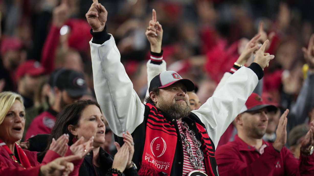 FILE - Georgia fans cheer during the second half of the national championship NCAA College Football Playoff game between Georgia and TCU, Monday, Jan. 9, 2023, in Inglewood, Calif. Georgia's won two straight national championships, but hasn't been preseason No. 1 since 2008.