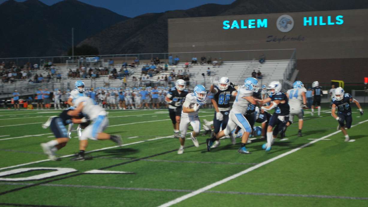 Sky View and Salem Hills compete in a football game on Aug. 11, 2023.