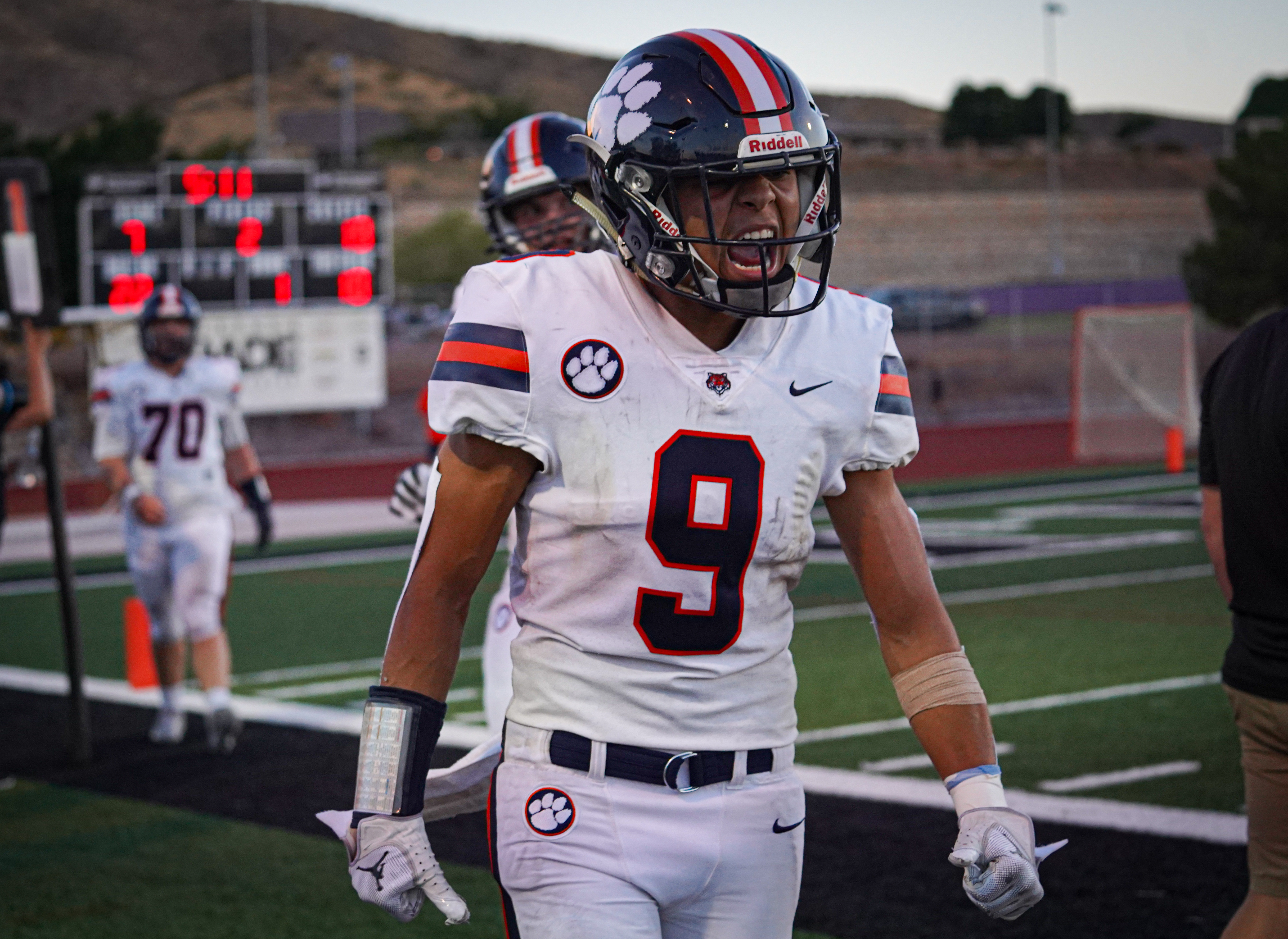 Donovan Wismer celebrates after scoring his second touchdown of the night.