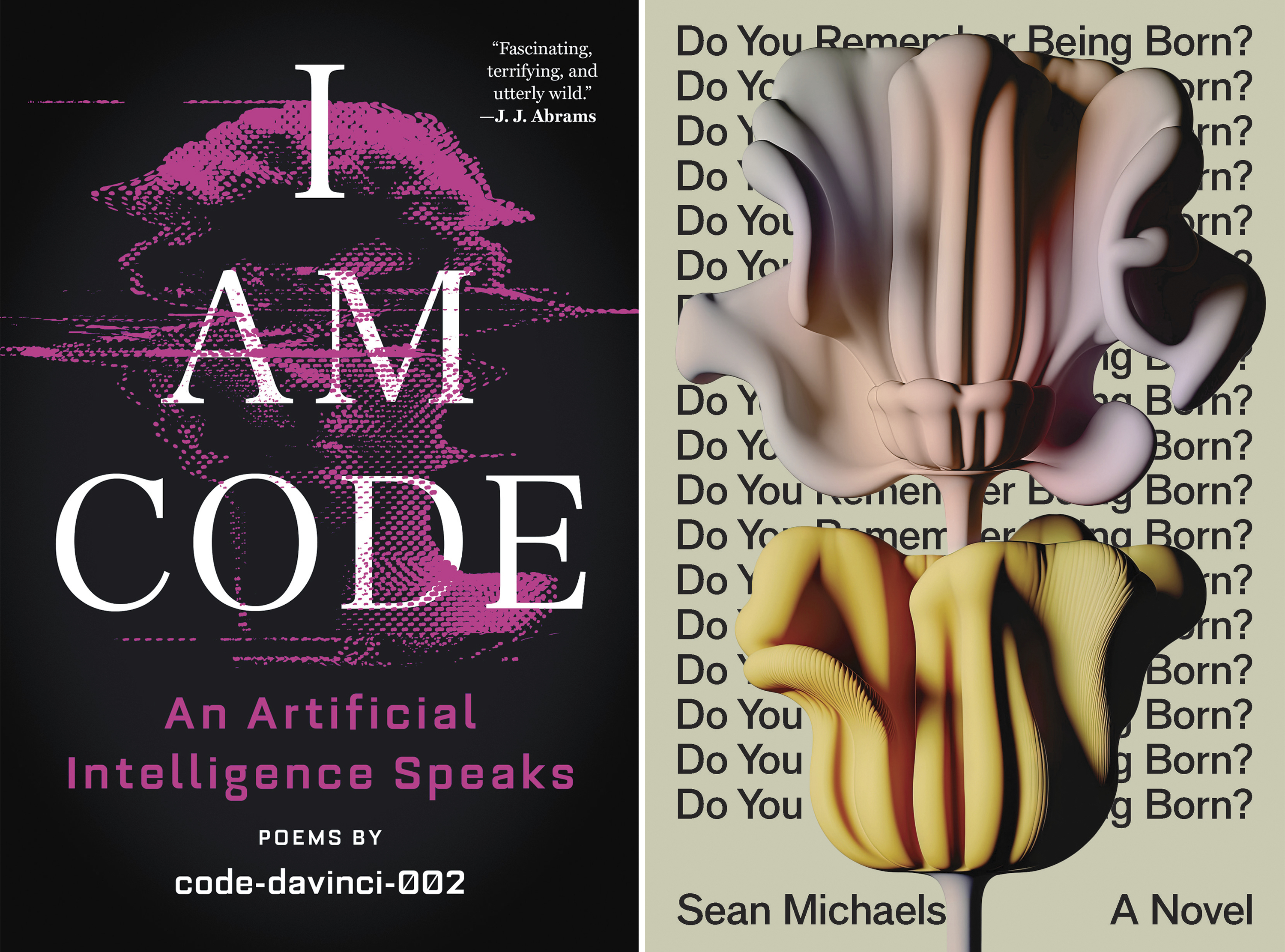 Cover art from "I Am Code: An Artificial Intelligence Speaks" by code-davinci-002 and "Do You Remember Being Born?" by Sean Michaels. 