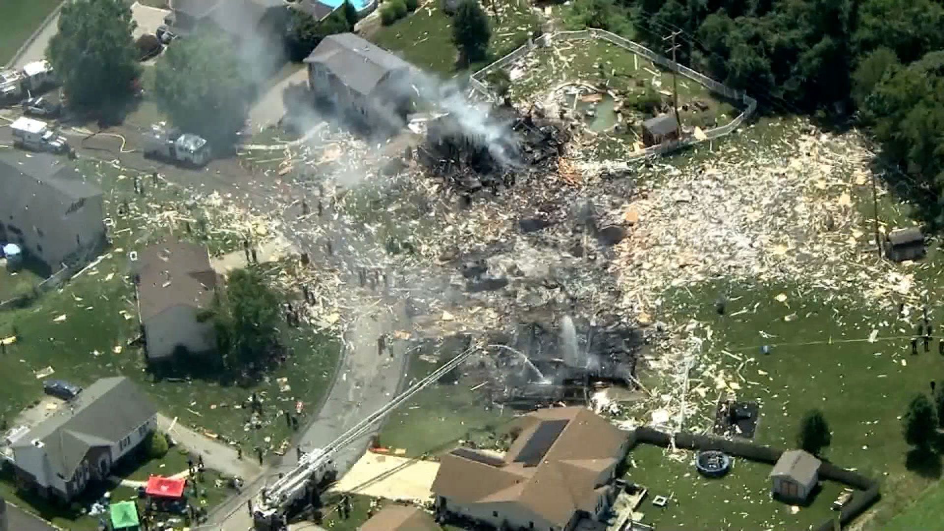 The aftermath of an explosion in Plum, Pa., that killed five people and injured three on Saturday.
